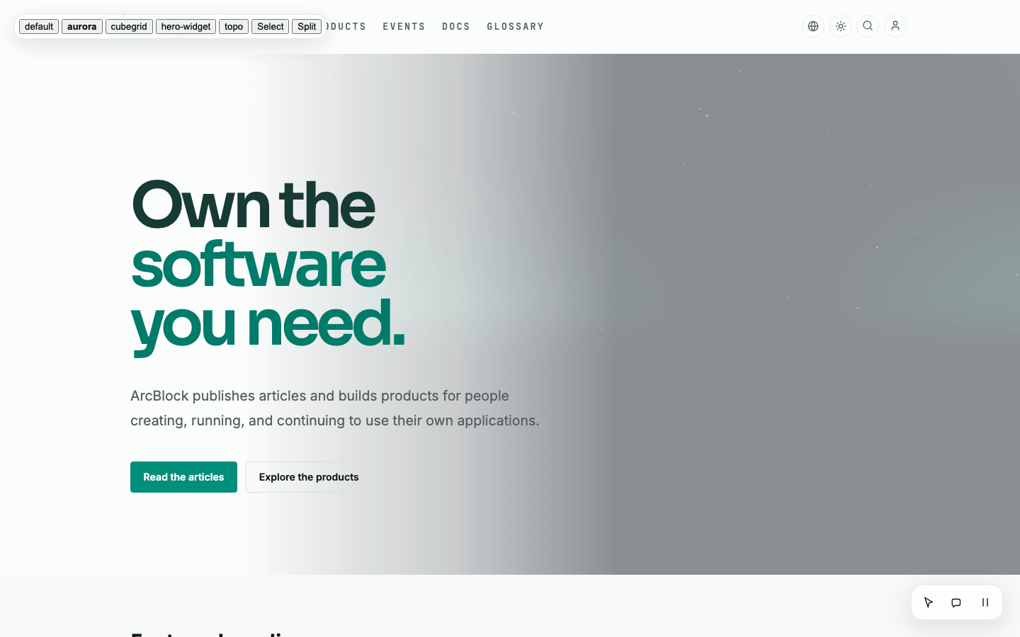 Homepage aurora variant, same URL, different finished hero