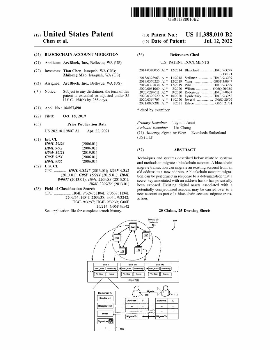 First page of granted patent US11388010B2