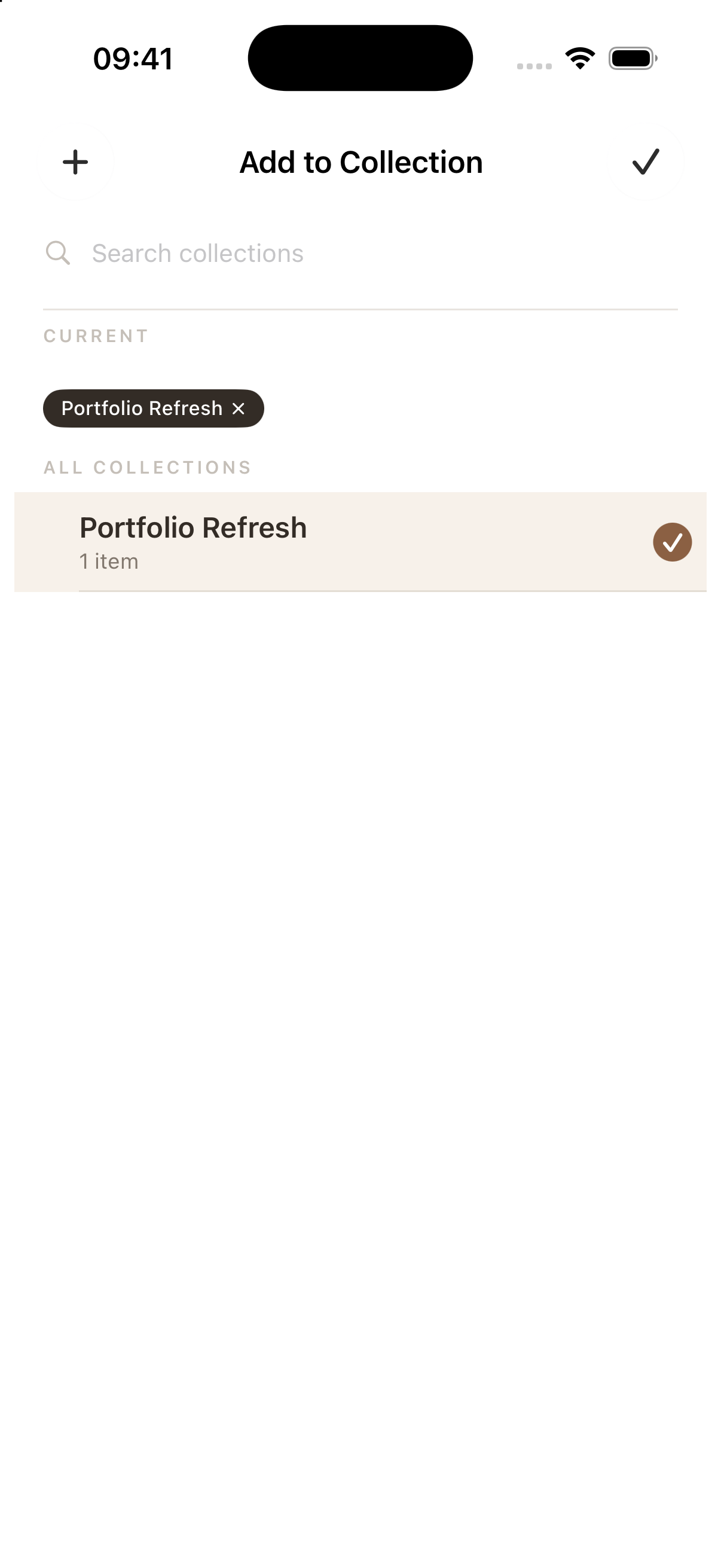 Select Portfolio Refresh in Add to Collection, then tap the upper-right checkmark.